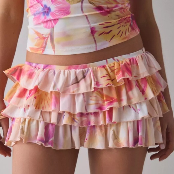 NWT Urban Outfitters Out From Under Cammy Ruffle Trim Micro Skort xl floral - Picture 1 of 11